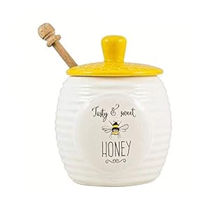 English-Tableware-Co-Bee-Happy-Stoneware-Honey-Pot-with-Wooden-Dipper English Tableware Co. Bee Happy Stoneware Honey Pot with Wooden Dipper