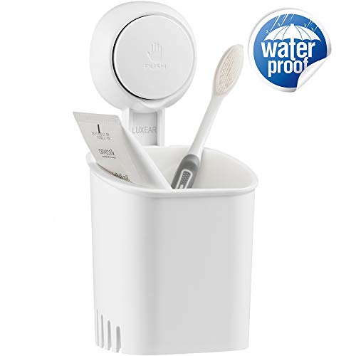 LUXEAR Bathroom Waterproof Suction Cup Toothbrush Holder Drill-Free Removable Wall Mounted Toothpaste Razor Suction Holder - Multifunction Shower Storage Organizer for Small Toiletry Items, White - Thumbnail 6