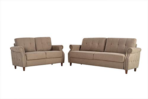 Container Furniture Direct Briscoe Ultra Modern Upholstered Button Tufted 2 Piece Living Room Set, Brown at Amazon