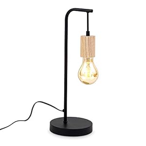 B.K.Licht I Tafellamp I retro lamp voor binnen I zwart en hout I industrieel I metaalen bedlamp I netstroom I aan/uit…