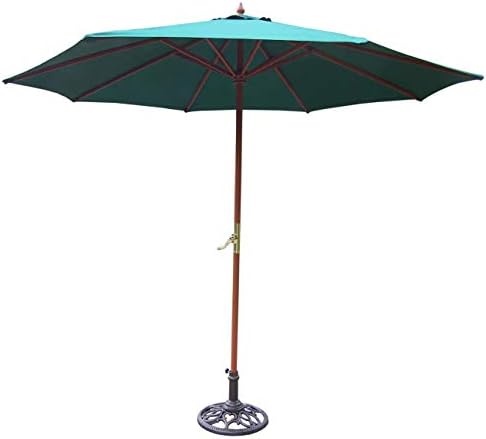 CC Outdoor Living 9โ Green and Brown Patio Umbrella with Crank and Wooden Pole with Base