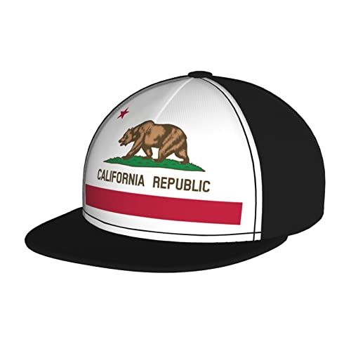 WAYABO California Flag Bear Hip-Hop Baseball Cap Adjustable for Men Women Flat Bill Brim Visor Hat Unisex Black