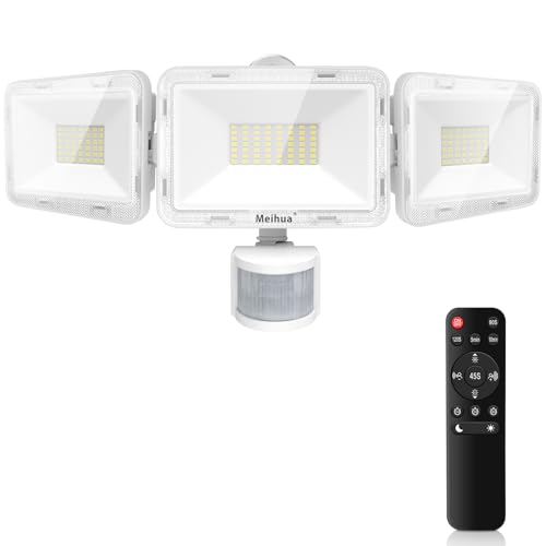 MEIHUA 70W LED Outdoor Motion Detector Floodlight with Remote Control 700-6850LM 6500K Cool White 10 Brightness Levels 3 Modes Waterproof IP66 LED Spotlight for Garage Garden