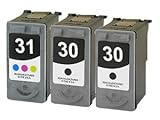 Remanufactured Canon PG-30 and CL-31 Ink Cartridges 3-Pack 2Bk 1C for use with Canon PIXMA iP1800 iP2600 MP140 MP190 MP210 MP220 MP470 MX300 MX310, Office Central