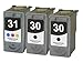 Remanufactured Canon PG-30 and CL-31 Ink Cartridges 3-Pack 2Bk 1C for use with Canon PIXMA iP1800 iP2600 MP140 MP190 MP210 MP220 MP470 MX300 MX310