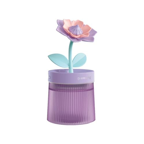 260ml Cool Mist Humidifier with Cute Flower, USB Humidifier with Light, Essential Oil Diffuser, Aromatherapy Oil Diffusers for Bedroom, Office, Plants, Yoga, SPA, Baby, Easy to Clean (Purple)