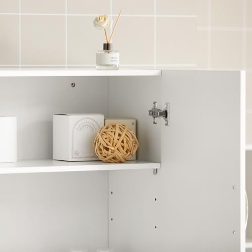 SoBuy Wall Mounted Cabinet White Bathroom Wall Cabinet with Double Doors and Adjustable Shelf, Storage Cupboard Hanging Kitchen Pantry Organizer Over the Toilet, 60x30x60cm, FRG231-W