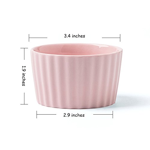 WAIT FLY Sweet Petal/ Stripes Shaped Ceramics Baking Cups Dish Prep Bowl Baking Cake Mold for Baking Souffle Custard Pudding Desserts, Oven Safe