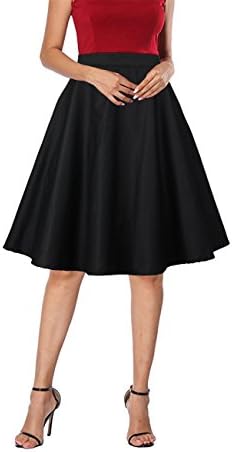 Yanmei Women's 50s Vintage Floral Skirt High Waisted A Line Casual Midi Skirts