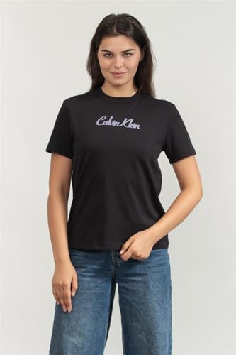 Camiseta de Manga Corta Mujer Classic Logo tee de algodón, Negro (Black), XS