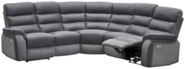 Canape Angle Relax Electrique Welton Cuir Gris F Micro Gris Clair