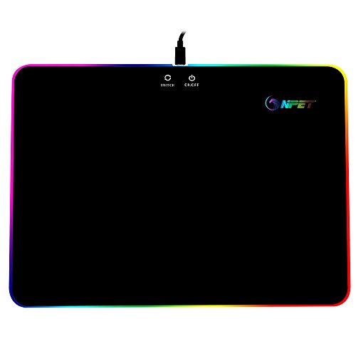 NPET MP001 RGB Gaming Mouse Pad Lighting Hard Mouse Mat 9 Colorful Light Adjustable Mouse Mat for PC/Laptop/Desktop/Computer
