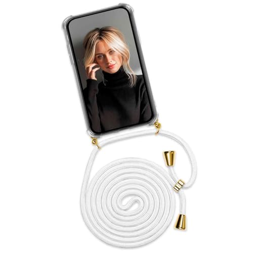 ONEFLOW Handykette für iPhone 17 Hülle mit Band, Handyhülle mit Kette abnehmbar, Handyband zum Umhängen, Handy Umhängeband Lange Handykordel, Twist Case – Weiß