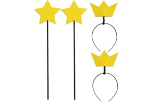 Fairy Star Wand & Crown Headband Set, Halloween Costume Dress - Up Accessories (Yellow Star, one size)