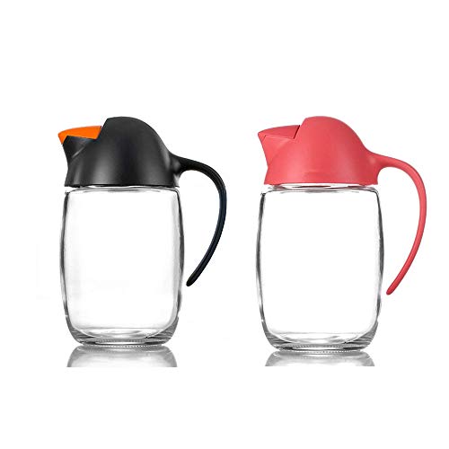 2 Pack Olive Oil Dispenser Bottle with Automatic Cap 21oz Glass Oil and Vinegar Dispenser Bottle for Kitchen, No Drip Condiment Dispensing Cruet Container with Precise-Pour Spout (Black+Red)