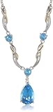Sterling Silver and 14k Yellow Gold Diamond and Swiss Blue Topaz Necklace, 17"