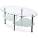 SUNCOO Glass Coffee Table for Home/Office Oval with 2 Tire Tempered Glass Boards Sturdy Chrome Plated Legs End Table Modern Coffee Table Tea Table (Clear)
