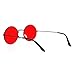 SA106 Retro Vintage Flat Color Circle Round Lens Sunglasses Black Red