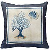 Indigo Ocean Beach Sketchbook Watercolor Coral F Pillow Case