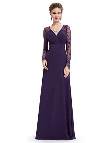 Ever Pretty Women's Elegant V-Neck Long Sleeve Evening Party Dress 08692,Dark Purple,20 UK
