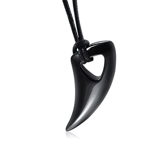 SINLEOMens Stainless Steel Wolf Teeth Pendant Alpha Spear Necklace with Adjustable Black Chain