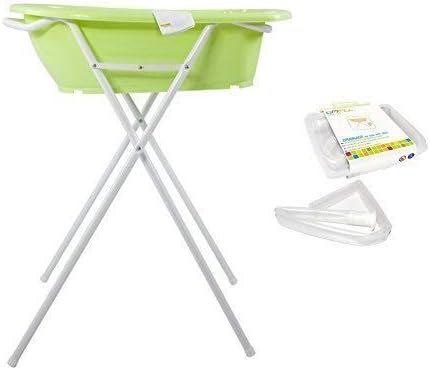 Bath Tub Stand Incl. Anatomical Baby Bath Drain Hose and Wash Mitt Hippo Green