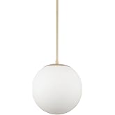Kira Home Ceres 12" Mid-Century Modern Hanging Orb Pendant Light with Smooth Matte White Frosted Diffuser, Cool Brass Finish