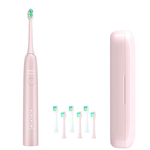 Hanasco Electric Toothbrush Sonic, 6 DuPont Brush Heads & Travel Case