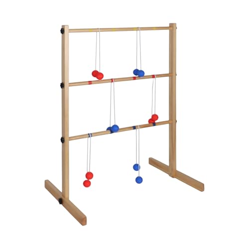Relaxdays Ladder Golf Garden Throwing Game for Kids, 6 Balls, Wood, Natural, 89x64x45 cm