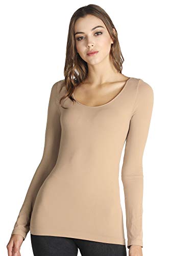 Nikibiki Womens Seamless Scoop Neck Long Sleeve Top One Size Stone
