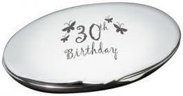 30th BIRTHDAY SILVER PLATED COMPACT MIRROR &amp; GREETING CARD. by GFHPMC