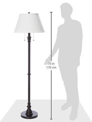 Kenroy Home Floor Lamp with Bronze Finish, Dual On/Off Pull Chains, 60 Inch Height, White Natural Linen Shade