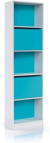 Habitdesign 0 a5423bo Youth Bookcase with Doors, Gloss White and Blue Background, Dimensions: 180 x 52 x 25 cm
