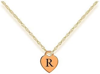 Letter R Gold Heart Charm w/ 16" Gold Chain Necklace - PREMIUM Laser Engraved Pendant