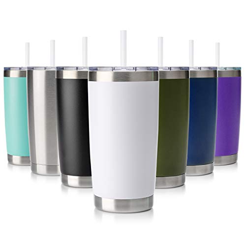 Civago 20oz Tumbler Stainless Steel Coffee Tumbler Double Wall Vacuum Insulated Travel Mug with Lid and Straw (White, 1 Pack)