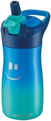 Picnik Concept Kids - Gourde Enfant avec Système de Pipette - Étanche - Ouverture Automatique avec Bouton - Nettoyage Facile - Corps en Acier - 430 ml Inoxydable - Bleu - 430 ml 871203