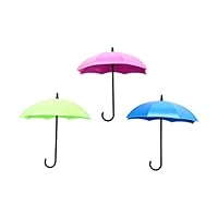 super1798 3Pcs Colorful Umbrella Wall Hanging Hook Key Hair Pin Holder Decorative Organizer (Green + Blue + Purple)