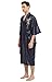 Mens Robe Chinese Silk Embroidered Dragon Pattern Kimono Bathrobe Yukata Pajamas with Waistband and Pockets (Navy Blue)