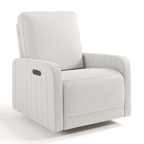 Storkcraft Kyoto Deluxe Extra-Wide Power Recliner Swivel Glider (Ivory Basketweave) – Premium Electronic Power Recliner for Nursery, Includes Dual-USB Charging Port, Wide Glider Rocking Chair
