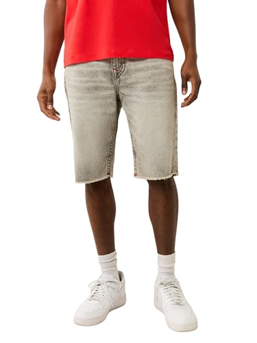 True Religion Men’s Ricky SN Flap Short FRAY Hem, Rebel Trail Grey Wash