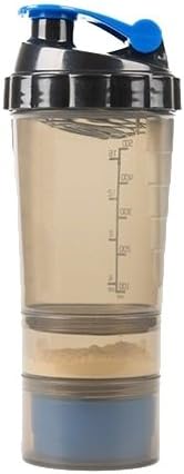 STACKED - Protein Shaker Blender Bottle with Multi-Storage Compartment Cup System (Pre/Post Fomula, Vitamins, Keys) - Blue/Smoked 20 oz.