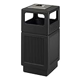 Safco Products Canmeleon Outdoor/Indoor Recessed Panel Trash Can with Ash Urn 9477BL, Black, Decorative Fluted Panels, Stainless Steel Ashtray, 38 Gallon Capacity