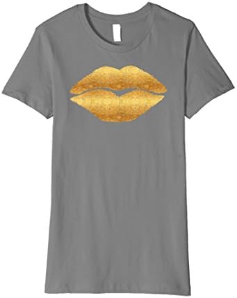 Womens Sexy Kissing Gold Lips shirt women graphic t shirts XL Slate