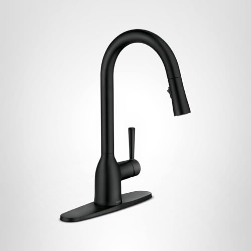 MOEN ADLER MATTE BLACK ONE-HANDLE HIGH ARC KITCHEN SINK FAUCET WITH POWER CLEAN, MODERN KITCHEN FAUCET WITH PULL DOWN SPRAYER, 87233BL