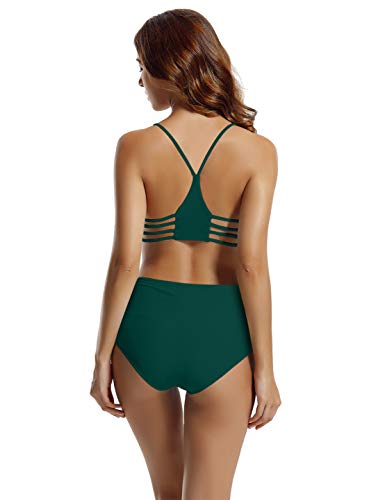 zeraca Women's Plus Size High Waisted Bottom Halter Racerback Bikini Swimsuits (FBA) (X-Large / 18, Everglade Green)