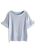 SheIn Women's Cute Ruffle Bell Sleeve Crochet Trim T-shirt Medium Blue