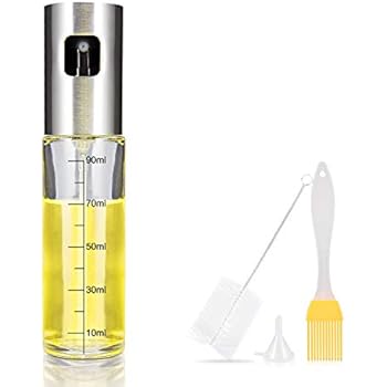 Olive Oil Sprayer, iTrunk Oil Dispenser Stainless Steel Refillable Oil Sprayer Food-grade Glass Vinegar Bottle with Free Oil Brush, Cleaning Brush and Funnel for Cooking, Making Salad and Grilling