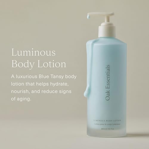Oak Essentials Luminous Body Lotion, Hydrating Body Lotion for Women with Blue Tansy, Rose Oil, Shea Butter and Coconut Oil, Lightweight Moisturizer for Dry and Sensitive Skin, 10.1 Fl Oz
