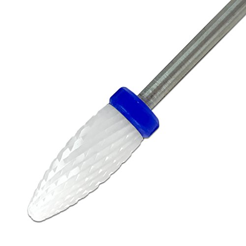 Beauticom Professional USA Ceramic White Flame Cone Shaped Bit Nail Drill (Grit: MEDIUM) 3/32" Shank Size