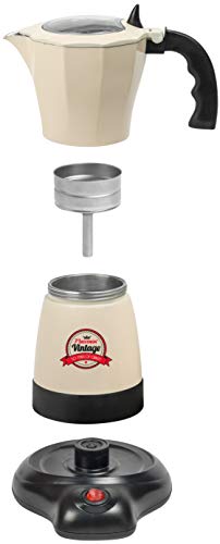 Bestron Elektrischer Espresso-Kocher mit Basis, Vintage, 6 Espressotassen, 480 Watt, Aluminium, Beige – Bild 4